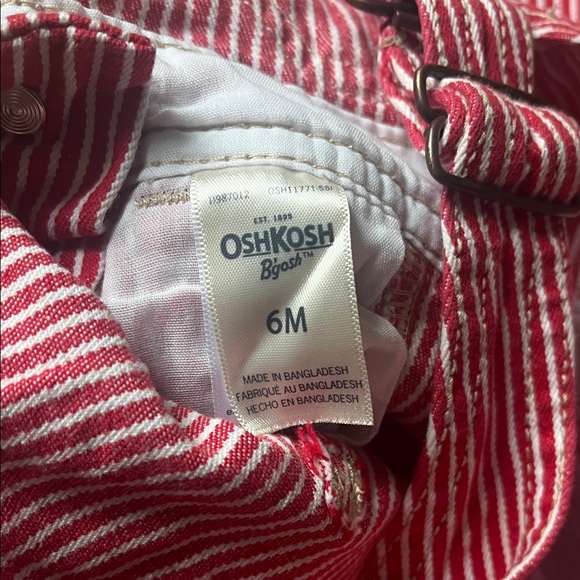 OshKosh B'gosh Baby Red and White Striped Cotton Overalls Railroad Stripe 6 Mo - Picture 5 of 6